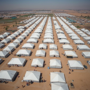 Aerial view of al-Hol camp in Syria, housing displaced families affected by the Syrian conflict and ISIS